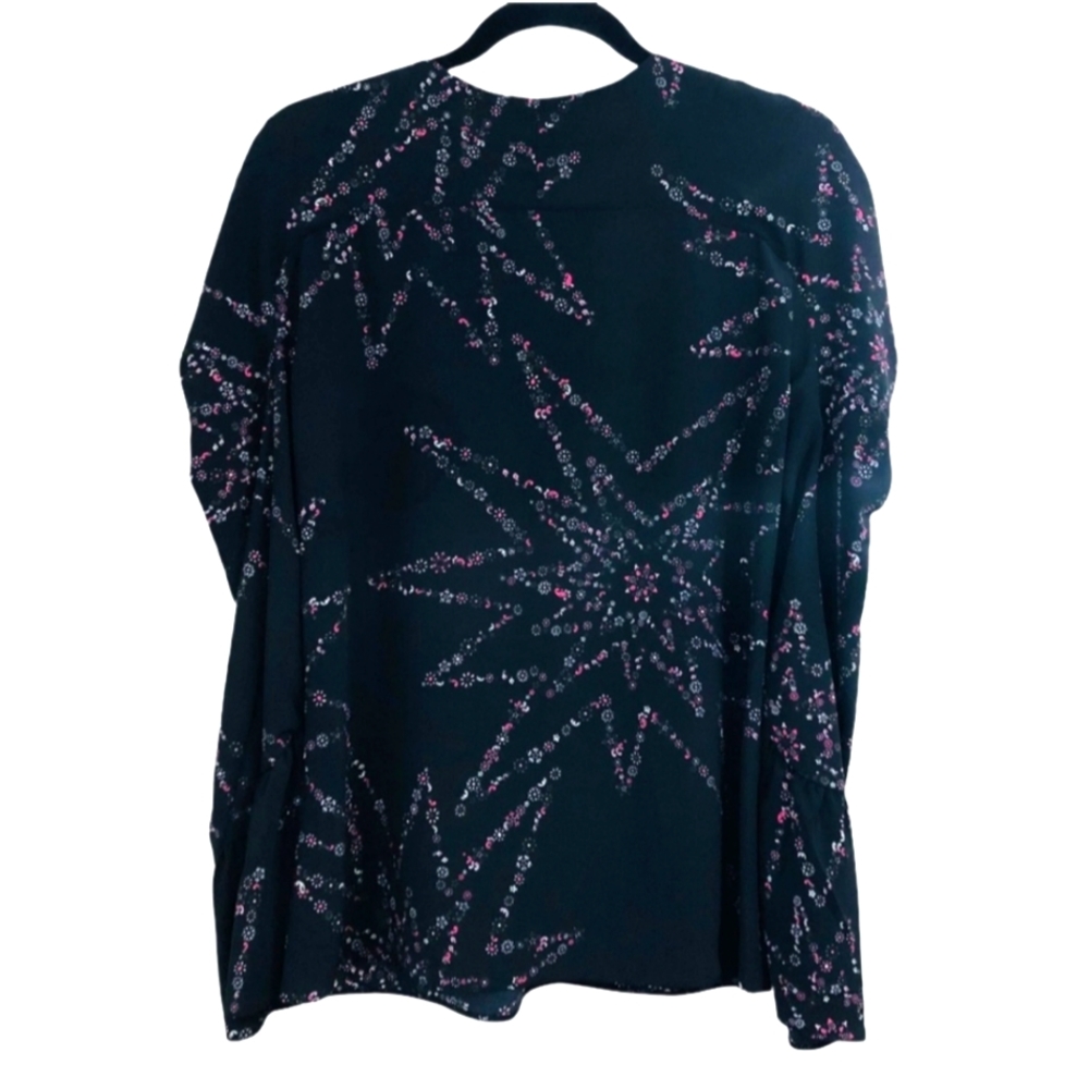 NWT Topshop Floral Star Print Blouse, Long Ruched Sleeve Tie Neck Women Size 6 - Picture 2 of 13